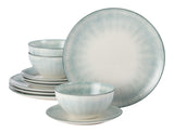 Porcelain Dinnerware Set, Serves 4, 12-pc, Sage Green Pad Print