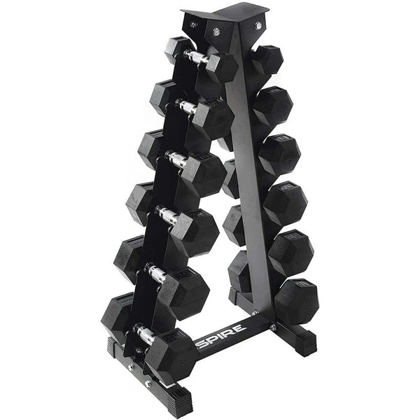Inspire Fitness 210 lb. (5-30 lb.) Rubber Dumbbell Set with 6 pair Vertical Rack M2278
