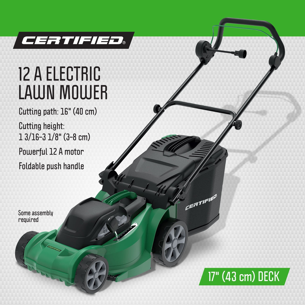 12A 2-in-1 Electric Lawn Mower, 17-in Deck