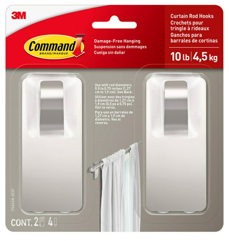 2-Piece 10-lb Satin Nickel Damage Free Curtain Rod Hooks L4315
