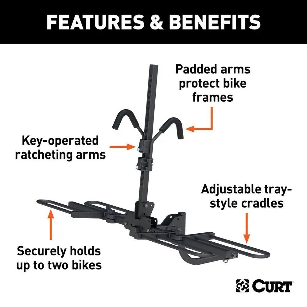 18085 2-Bike Tray-Style Hitch Mount Bike Rack, Fits 1-1/4, 2-in Receiver, Black