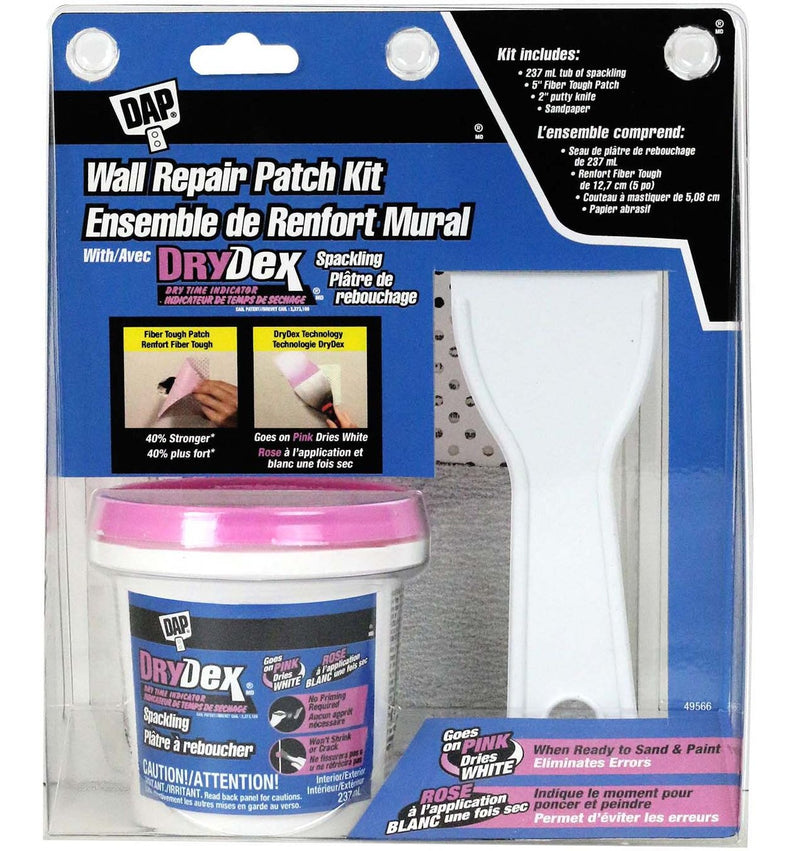 Wall Repair Patch Kit with DryDex Spackling, Putty Knife, Patches & Sandpaper, 4-pc M8773