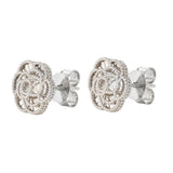Diamond Cut Textured Flower Stud Earrings in White Gold