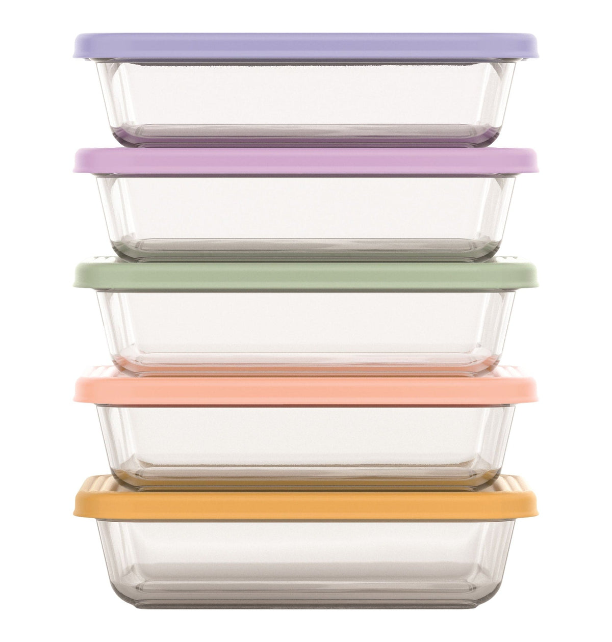 Everyday Glass Meal Prep Food Storage Container Set with Press-Fit Lids, Multi-Coloured, 10-pc