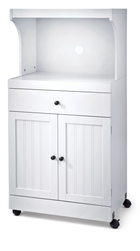 2-Door 1-Drawer Microwave Cart/Stand Kitchen Storage Cabinet With Wheels, White L6705