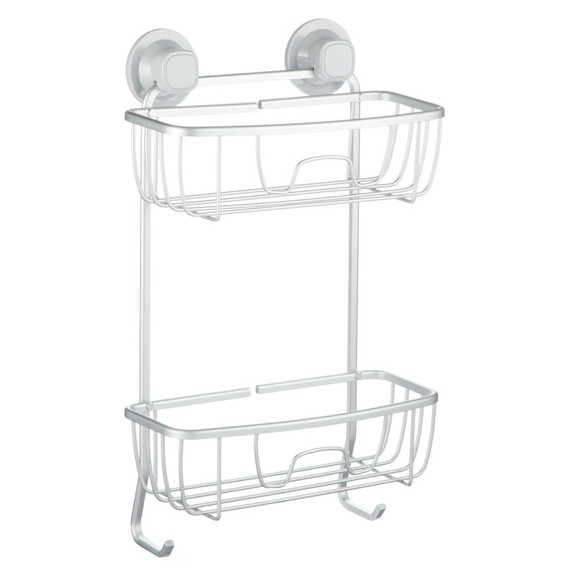 Aluminum Rust-Resistant Suction 2-Shelf Shower Caddy with Hook, 17.5-in x 10.3-in x 5.4-in O2443