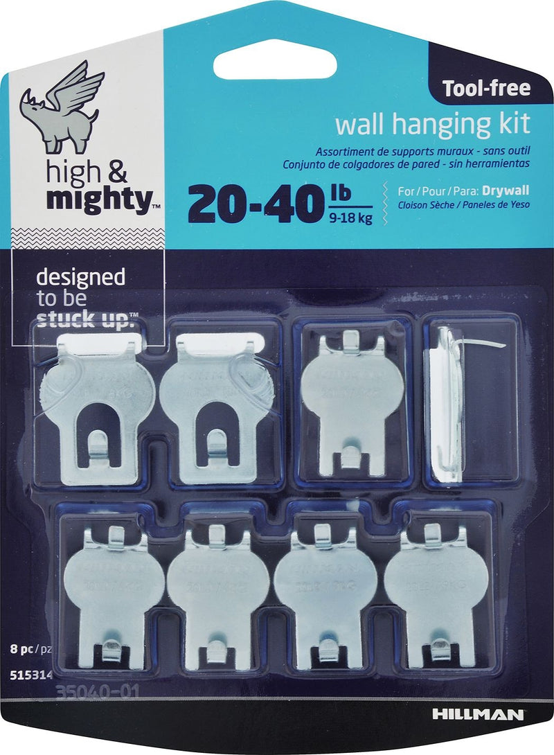 DrywAll Hanger, For Hanging Frames, No Tools Required, 40-lb Capacity, Silver, 8-pk O9747