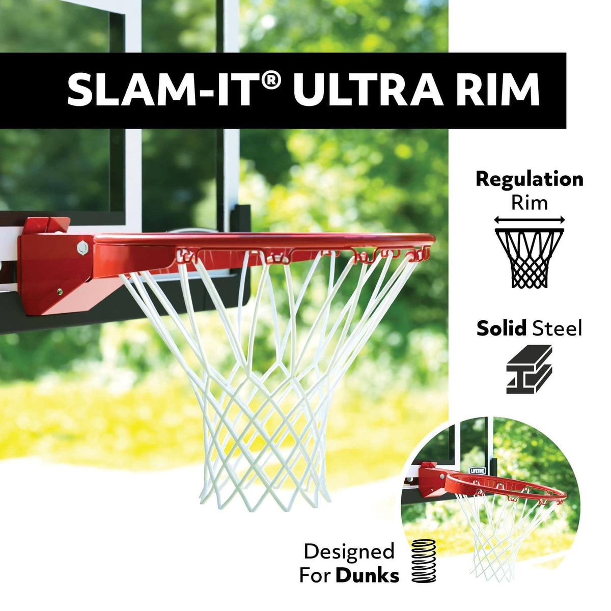 In-Ground Crank Adjust Bolt Down Outdoor Basketball Hoop, 50-in
