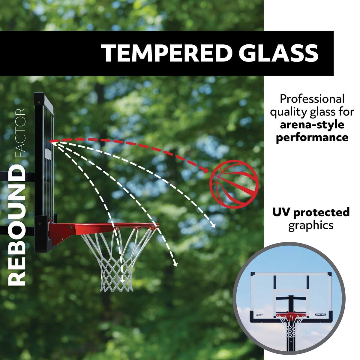 In-Ground Crank Adjust Bolt Down Outdoor Basketball Hoop, 50-in