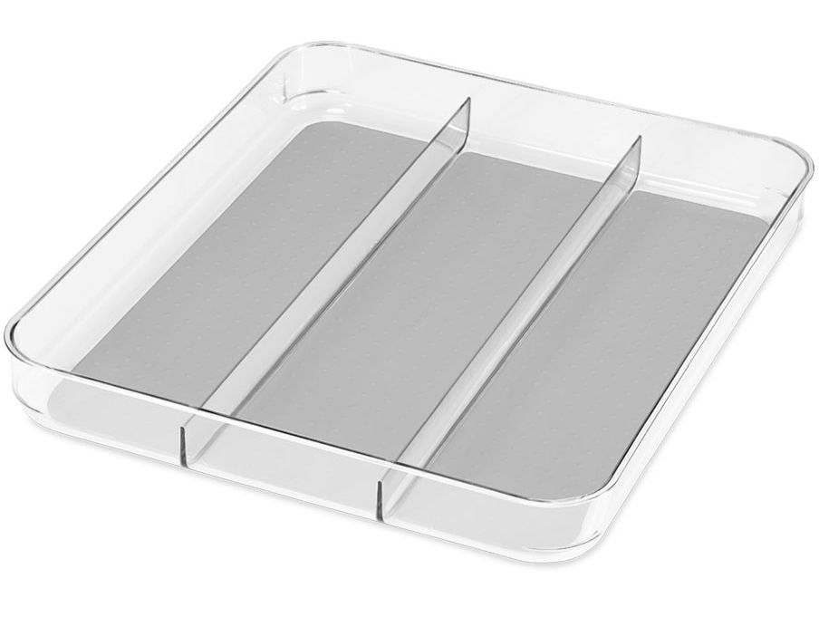 Madesmart Large 3-Compartment Drawer Storage Organizer Tray/Bin For Kitchen/Vanity/Office, Clear