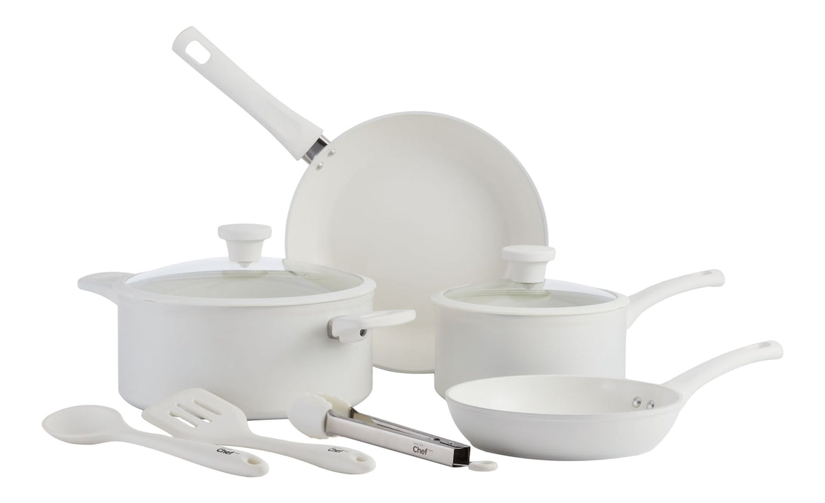 White Non-Stick Ceramic/Aluminum Cookset, 9-pc