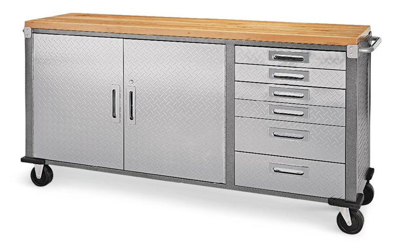 72" Diamond Series 2-Door, 6-Drawer Wooden Top Work Station with Wheels, 72 x 21-5/8 x 37-1/2-in H1732