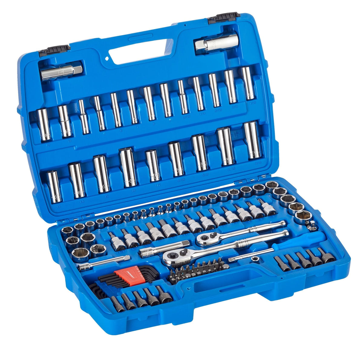 Socket Set, 128-pc, SAE / Metric, CRV, Nickel-Chrome Plating