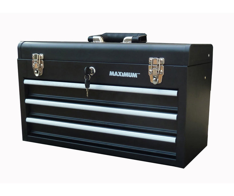 Portable Metal Tool Box with 3 Drawers, Black, 21-in I1890