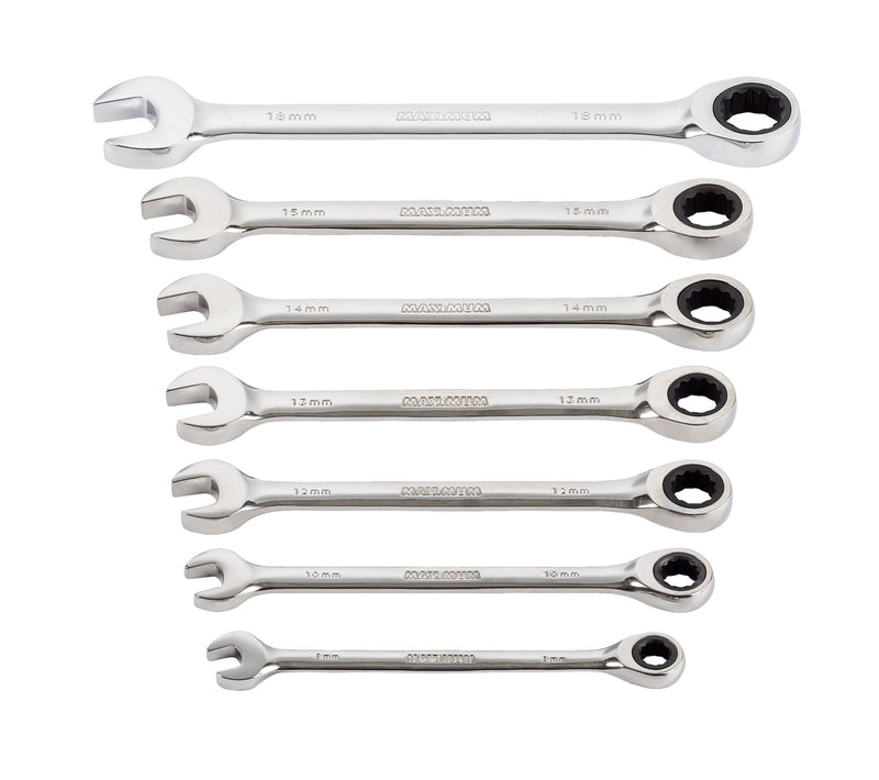 Ratcheting Wrench Set, Metric, Nickel-Chrome Plating, 7-pc Q1714