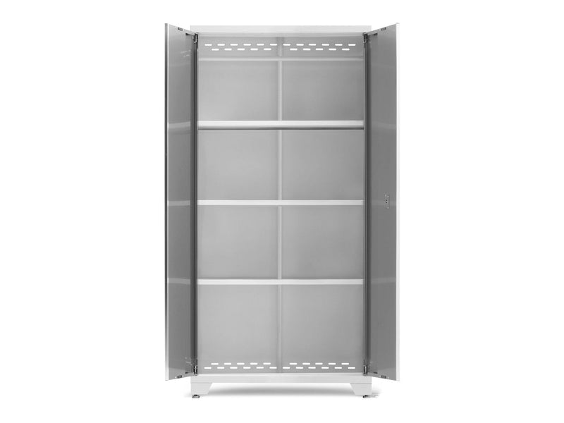 Bold Series Lockable 24-Gauge Steel RTA Storage Locker with 3 Shelves, Platinum/White, 36-in F6446