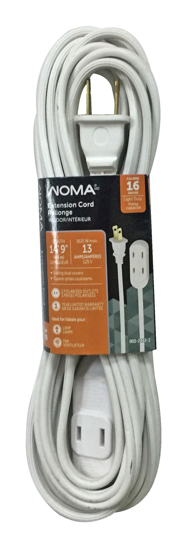 14-ft 9-in 16/2 Indoor Extension Cord, Light-Duty, 3 Outlets, White V3546