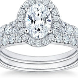 Oval Cut and Round Brilliant Diamond Halo Wedding Set (1.85 ctw)