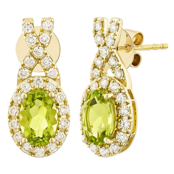 Oval Shaped Peridot and Diamond Earrings (0.30 ctw) E3419
