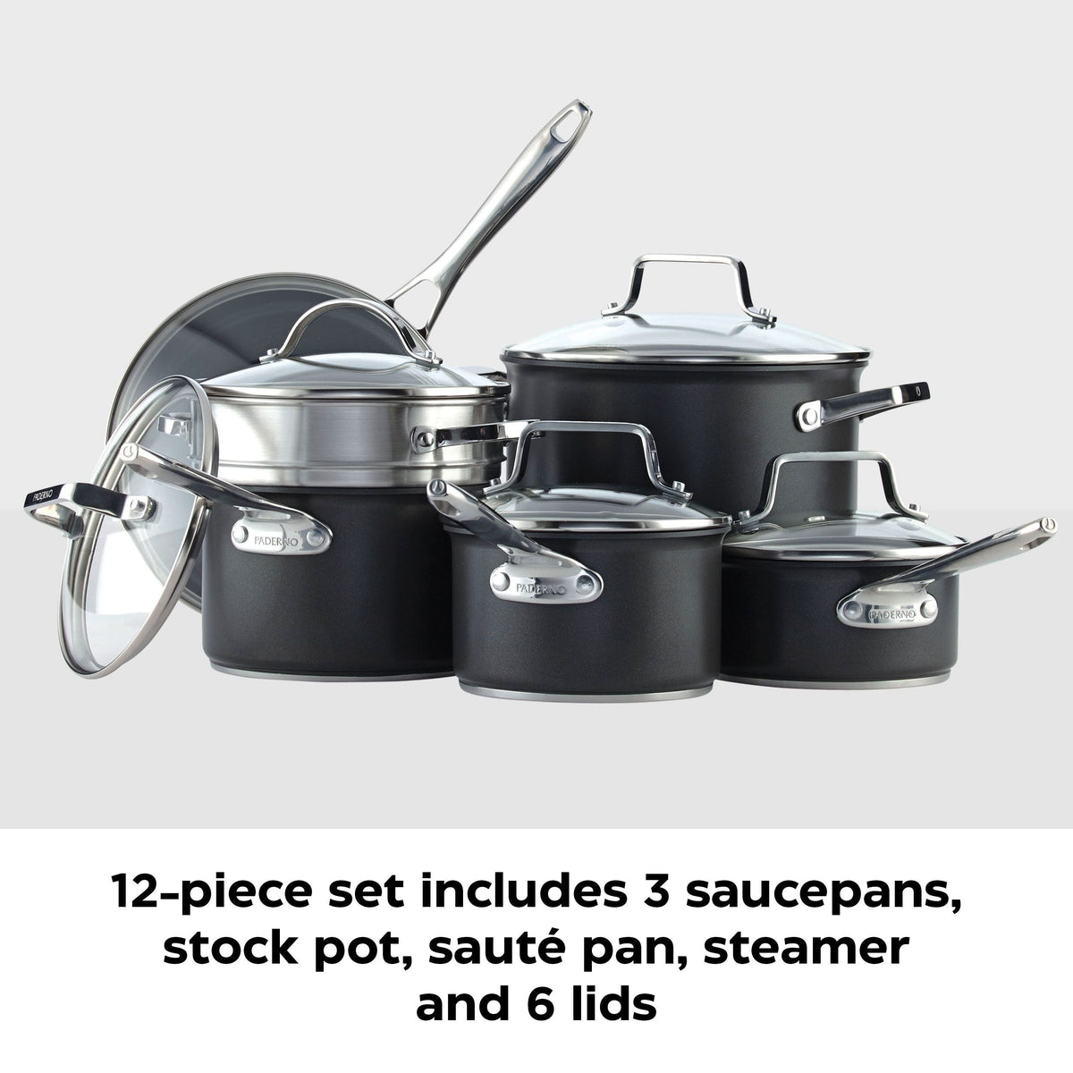 Hard Anodized Cookware Set, Non-Stick, PFOA-Free, Dishwasher & Oven Safe, 12-pc