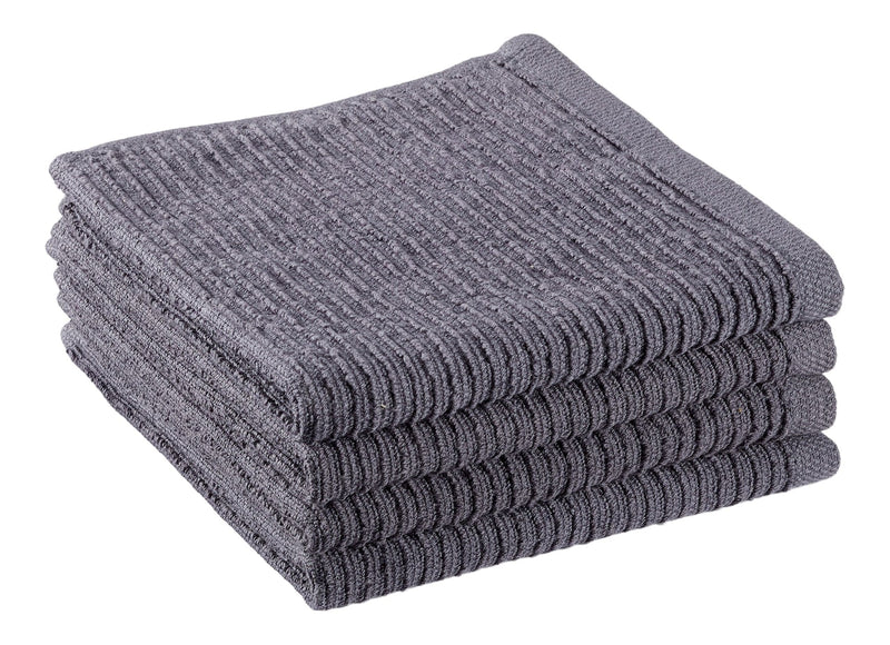 Ribbed Cotton Terry Square Dish Cloths, Charcoal, 4-pk M3029