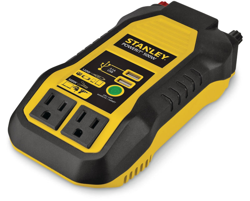 500W Inverter & Power Outlet with Battery Clamps, USB Ports, 12V DC Adapter P5818