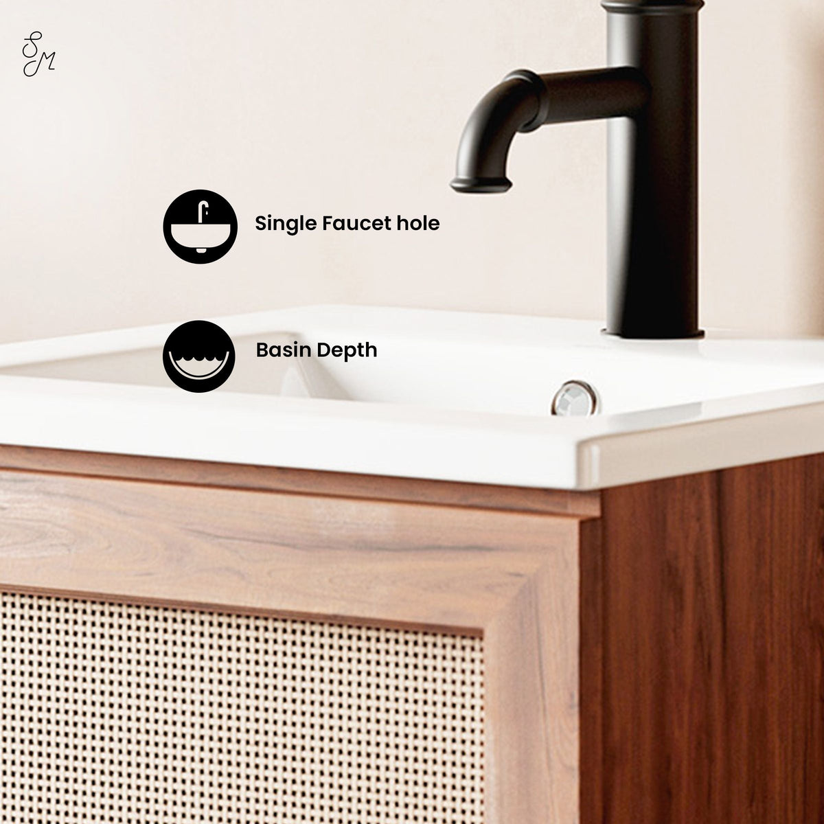 Ceramic Square Vanity Sink Top, 18-in