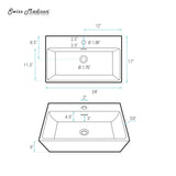 Claire Rectangle Wall-Mount Bathroom Sink, 24-in