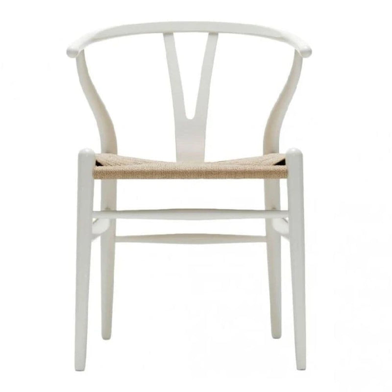 Wishbone Wood Dining Chair with Woven Seat, White Z1293