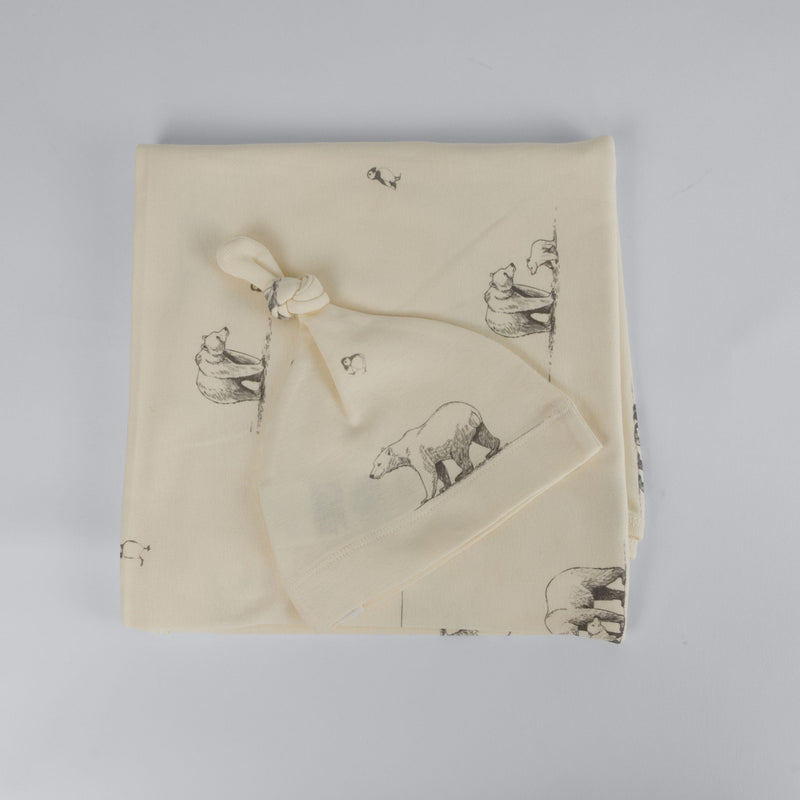 Polar Bear Print Premium Organic Cotton Blanket and Beanie Set J8238