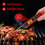 Waterproof Digital Instant-Read Folding Meat Thermometer with Swivel Probe, Black/Red