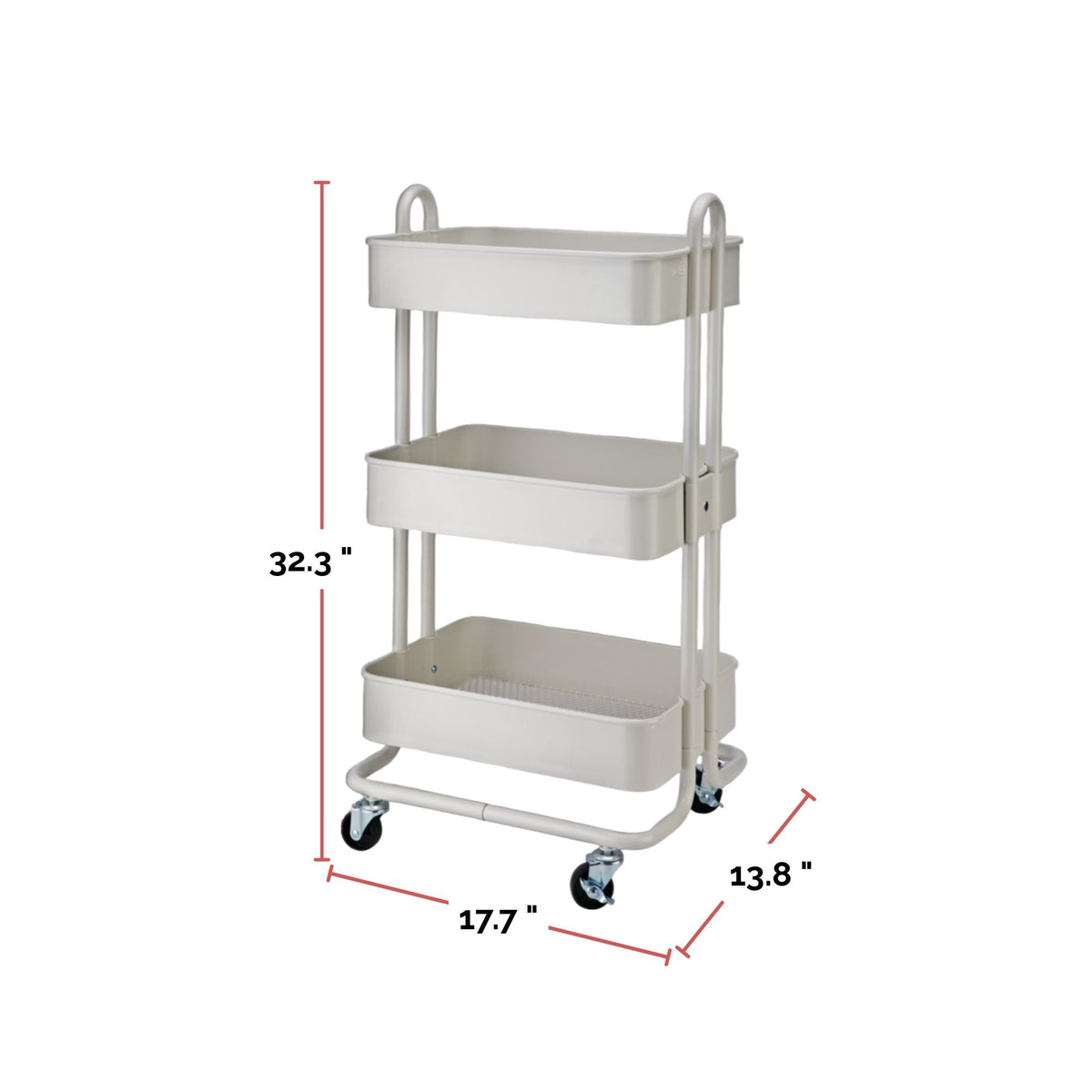 Momentum Steel 3-Tier Utility Cart with 4 Wheels, White