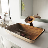 Glass Rectangular Vessel Bathroom Sink/Basin with Rounded Edges & Deep Bowl, Amber Sunset