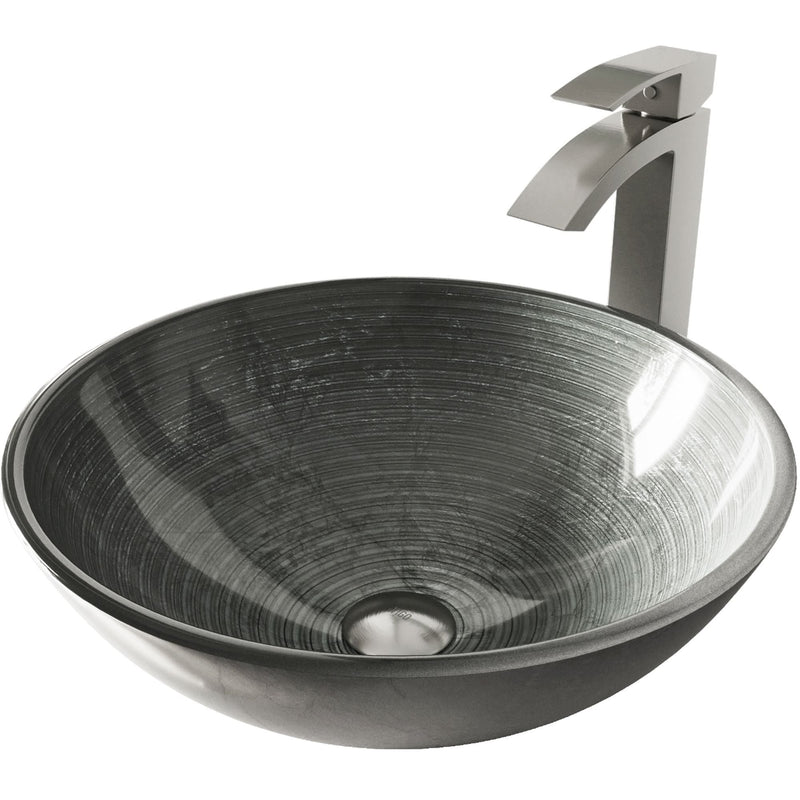 Glass Simply Silver Bathroom Sink/Basin Set with Duris Faucet and Round Vessel V918