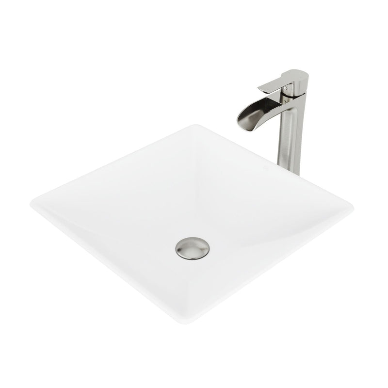 Hibiscus White Bathroom Sink/Basin Set with Niko Faucet and Square Composite Vessel L84