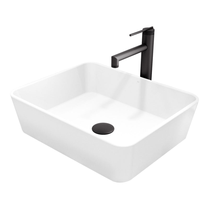 Marigold Matte White Bathroom Sink/Basin Set with Sterling Faucet and Rectangular Composite Vessel U8541
