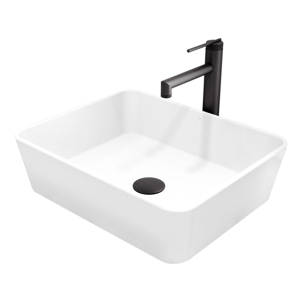Marigold Matte White Bathroom Sink/Basin Set with Sterling Faucet and Rectangular Composite Vessel T2381