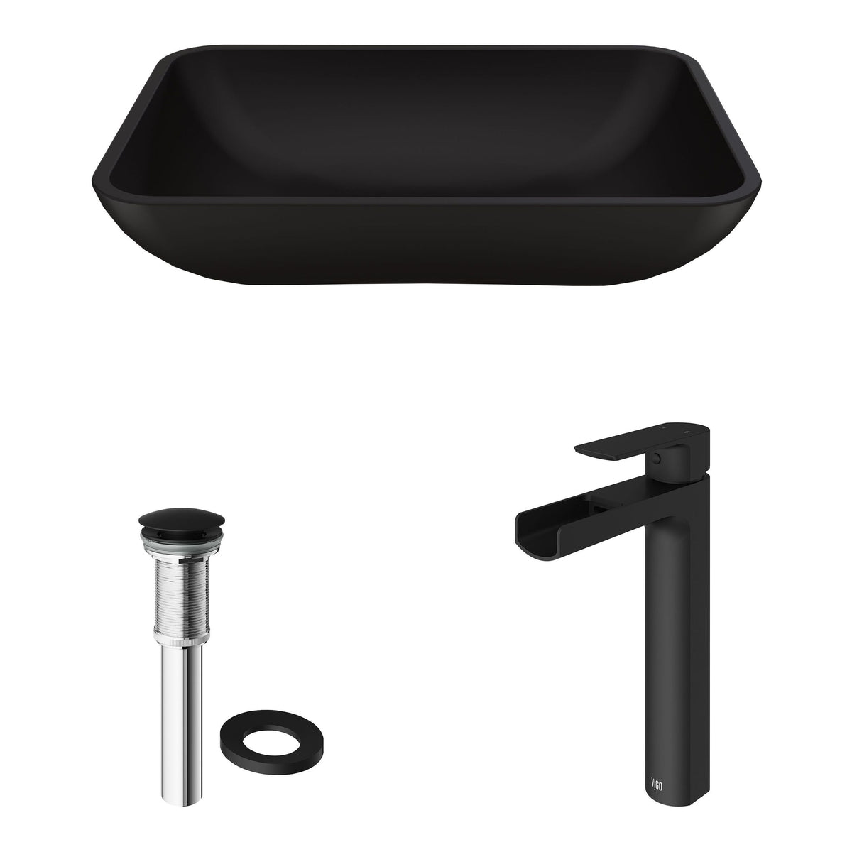 Sottile Blue Bathroom Sink/Basin Set with Amada Faucet and Glass Rectangular Vessel