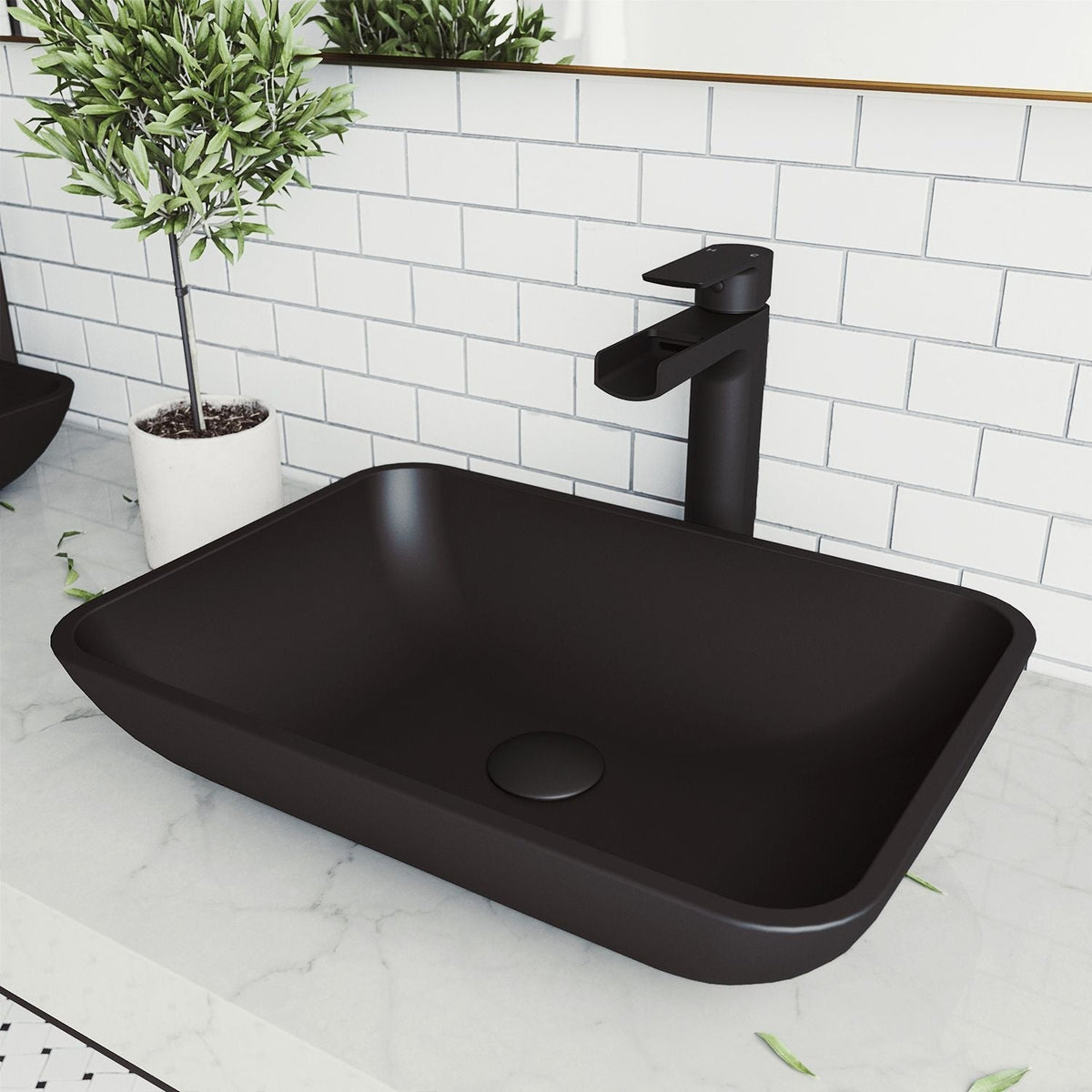 Sottile Blue Bathroom Sink/Basin Set with Amada Faucet and Glass Rectangular Vessel