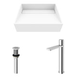 Starr Glass White Bathroom Sink/Basin Set with Gotham Faucet and Rectangular Composite Vessel