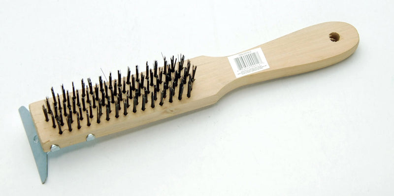Wooden 5-Row Carbon Steel Wire Brush with Metal Scraper, Cleans/Removes Paint, Rust & Dirt Q1976